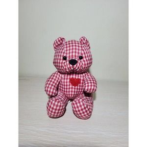 Plaid Teddy Bear Red White Pink Commonwealth stuffed plushie Vintage